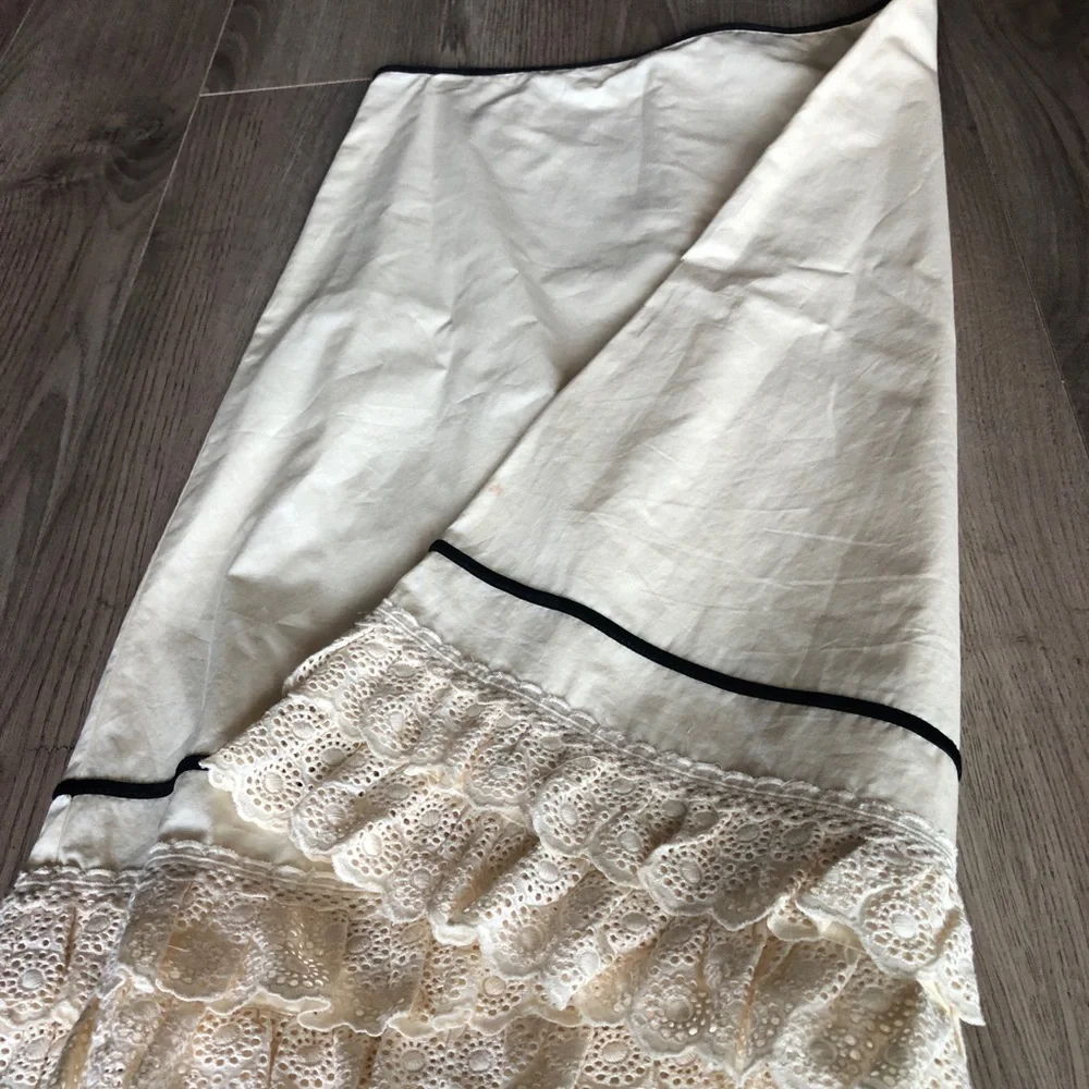 J. Crew Cream Midi Cotton Skirt Lace Ruffle and Velvet Trim Details 2006 - Picture 1 of 8